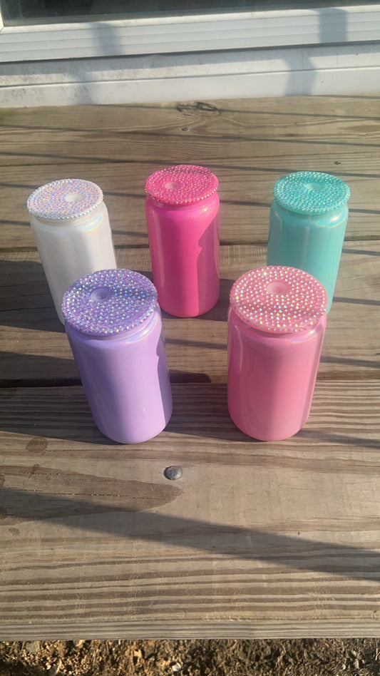 Glitter Glass Cans With Bling Lid